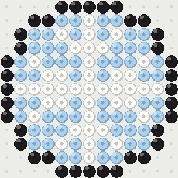 Snowflake fuse bead pattern, 13 × 13 beads, 3 colours