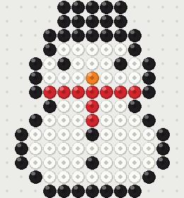 Snowman fuse bead pattern, 13 × 14 beads, 4 colours