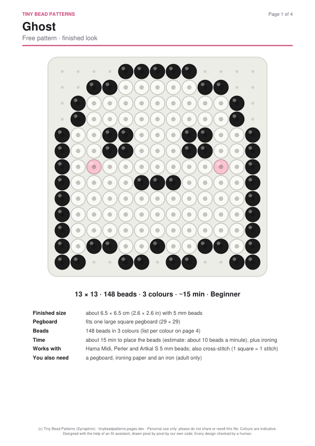 1. Finished look, size, bead count, time